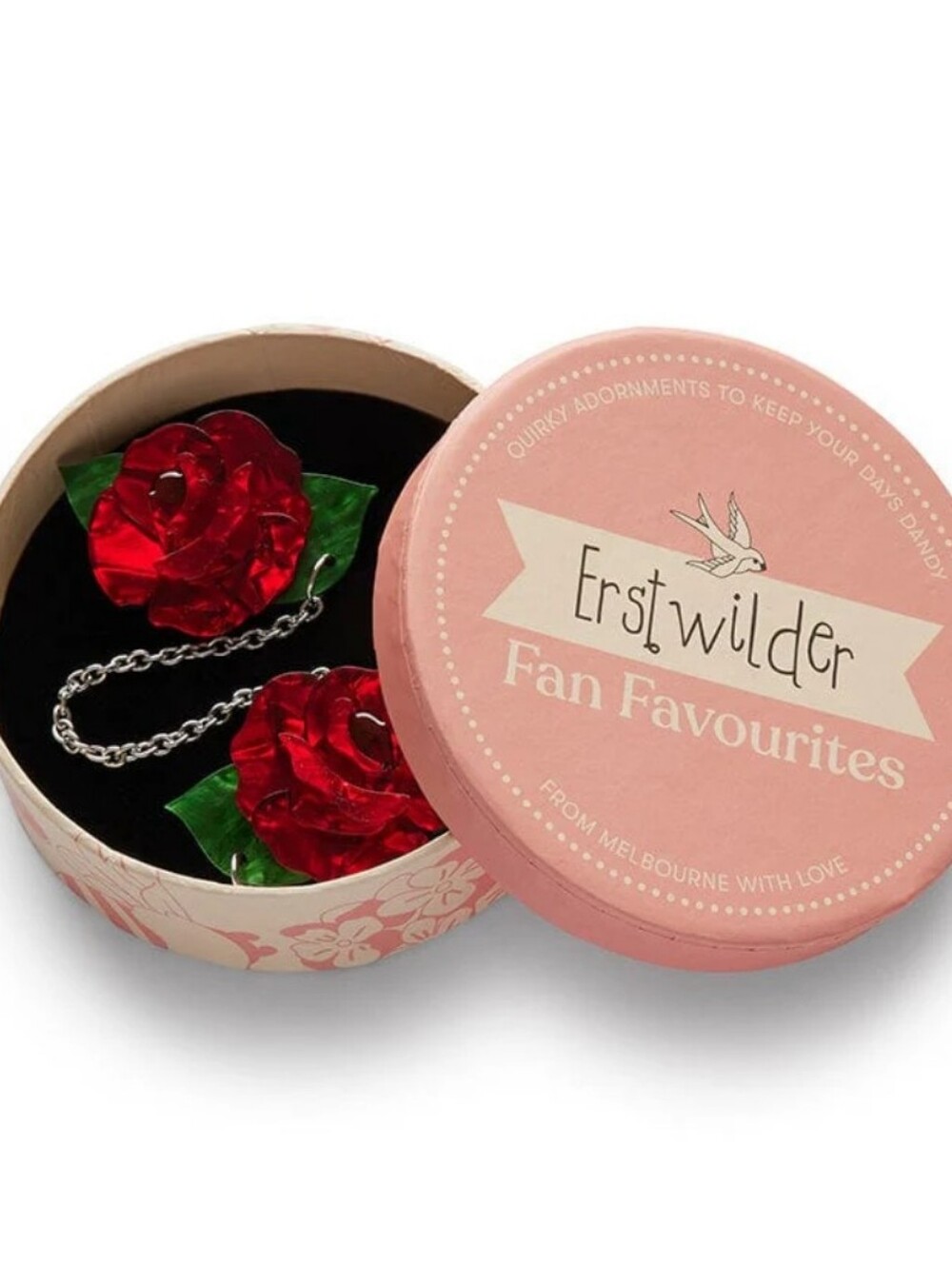 Erstwilder Red Rose Brooch Set in Branded Gift Box Juliet’s Blooms Double Brooch